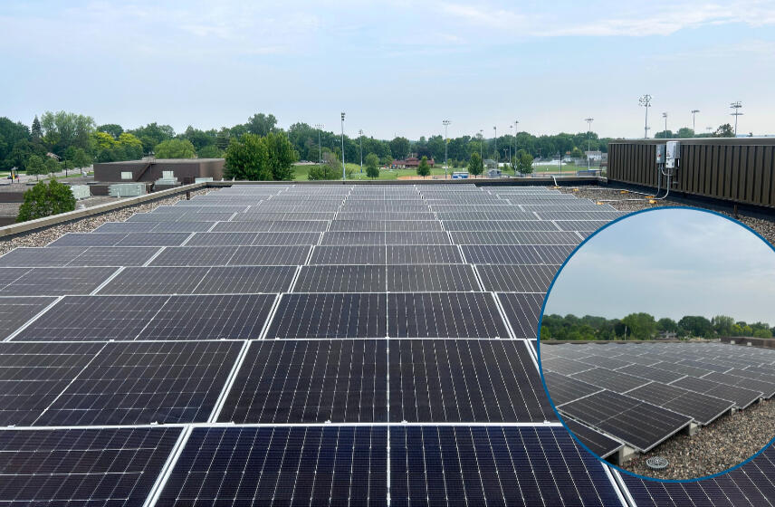 Solar panels on roof of Public works building.